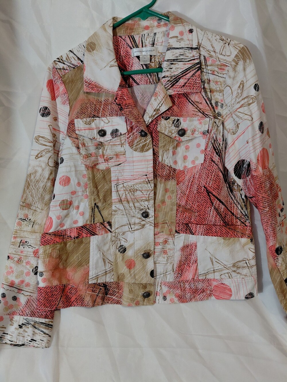 Womens Coral & Beige Patchwork Jean Jacket - Picture 2 of 11